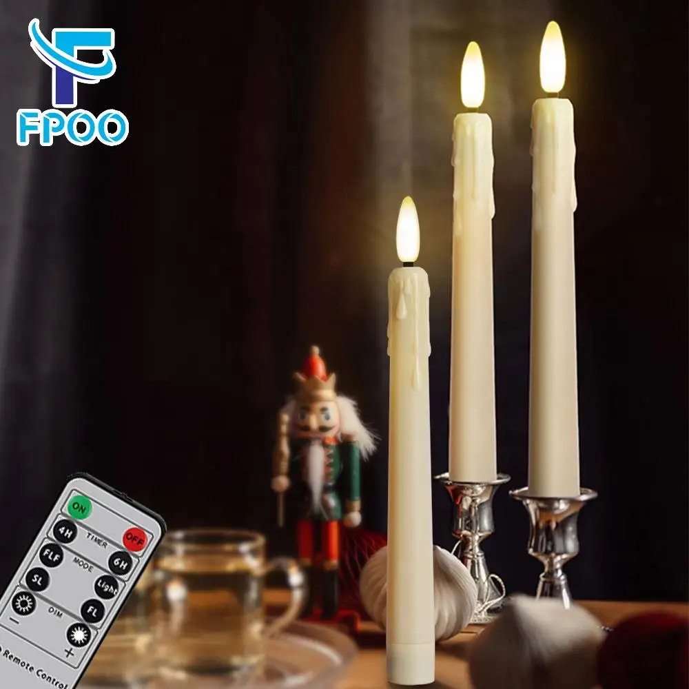 FPOO Electronic Candle With Battery Timer Remote Control Flameless LED Candles Tears Light Wedding Dinner Home Decoration 21cm