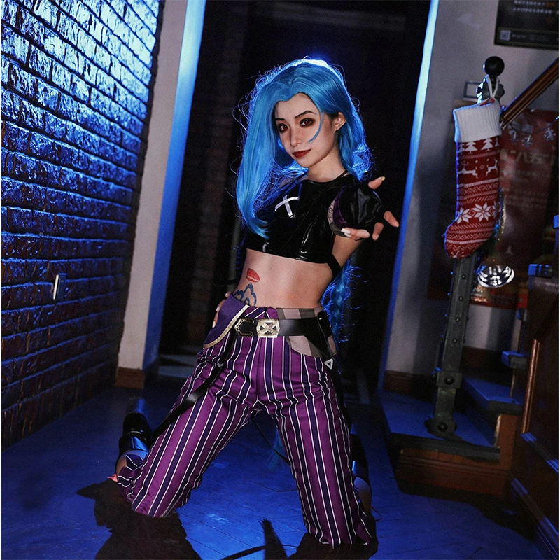 Game LOL Jinx Cosplay Loose Cannon Cosplay Outfit Wig Sexy Women Carnival Costume Shooter Loli Halloween Party Roleplay Suit