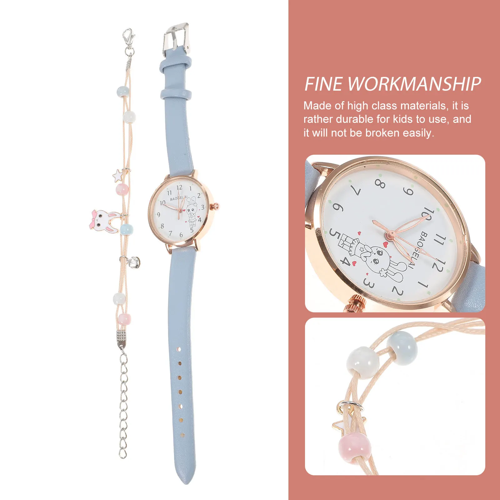 1 set 1 Set Of Rabbit Hand Strap Cute Kids Wrist Watch Cartoon Bracelet Set For Children Lightweight Comfortable Strap Watch For