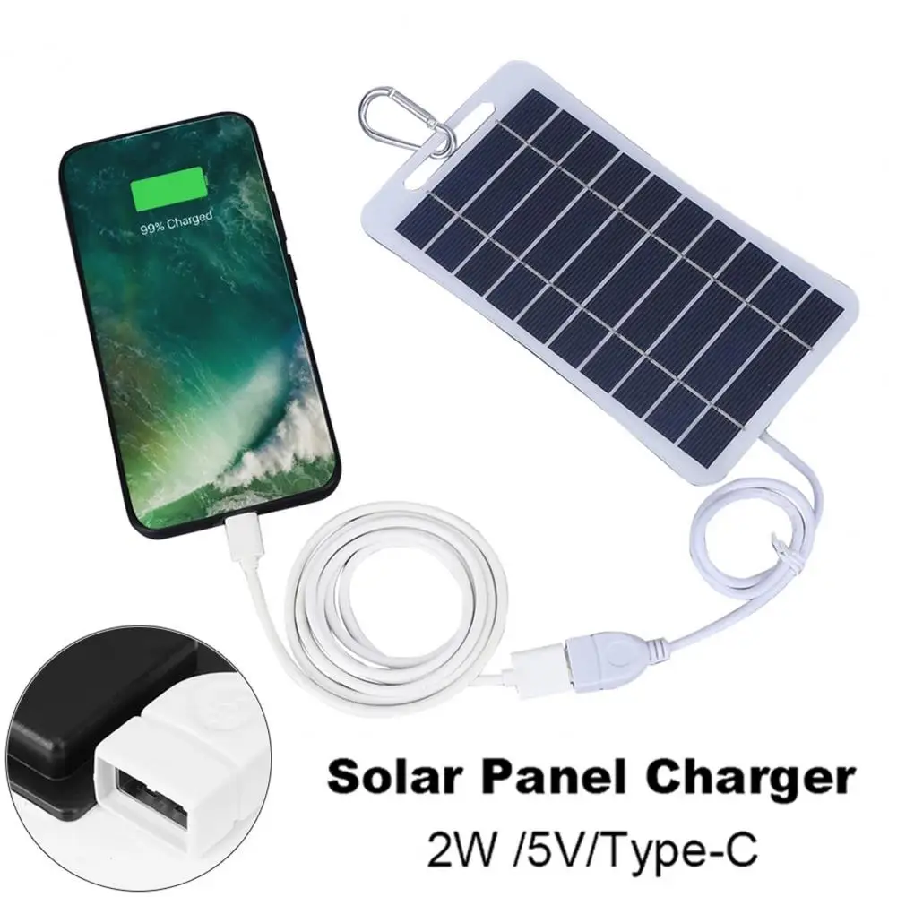 Portable Solar Panel 2W/5V High Conversion Efficiency Solar Charger Waterproof Solar Panel Camping Backpacking Phone Charger