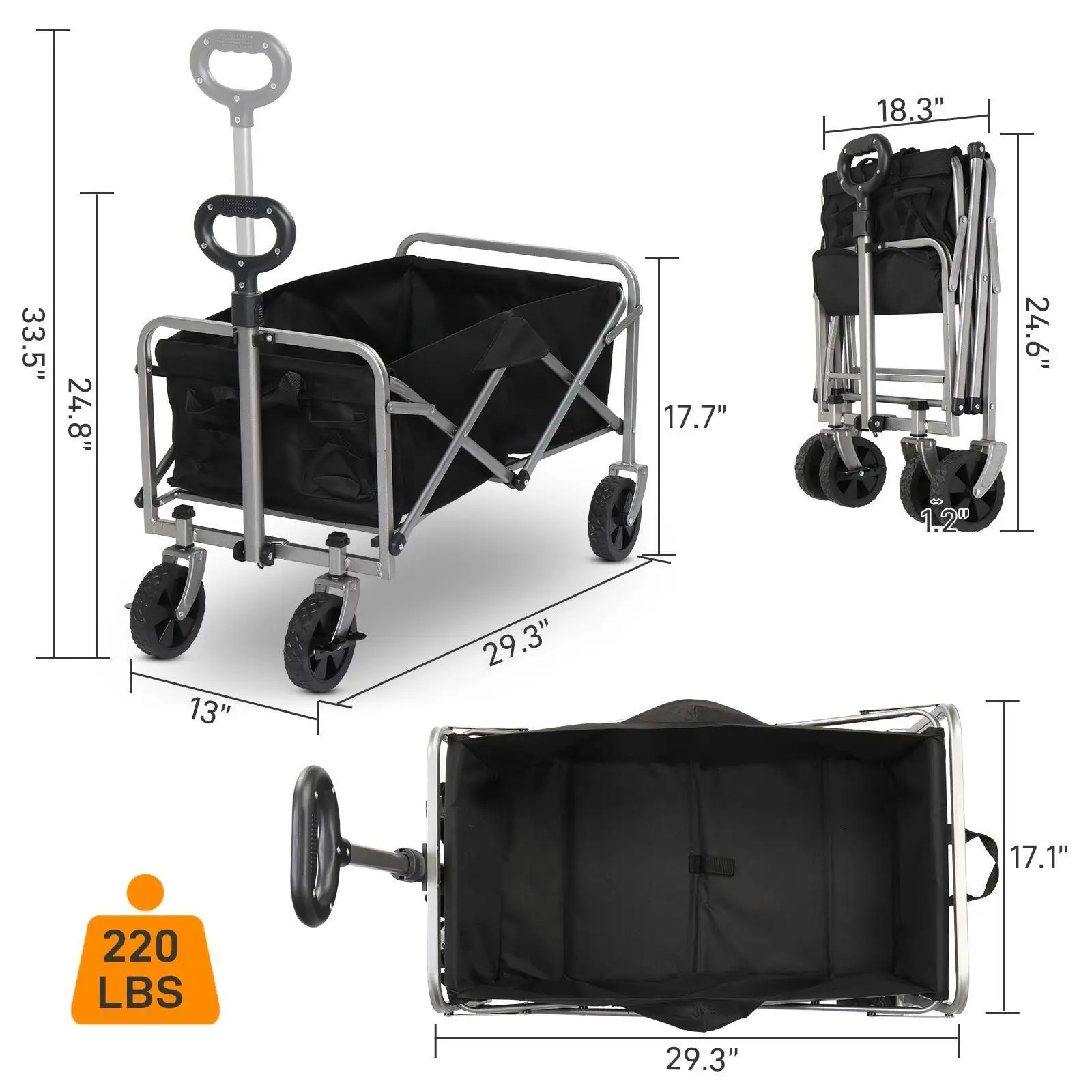 US Wagon Folding Cart Collapsible Garden Beach Utility Outdoor Camping Sports Black