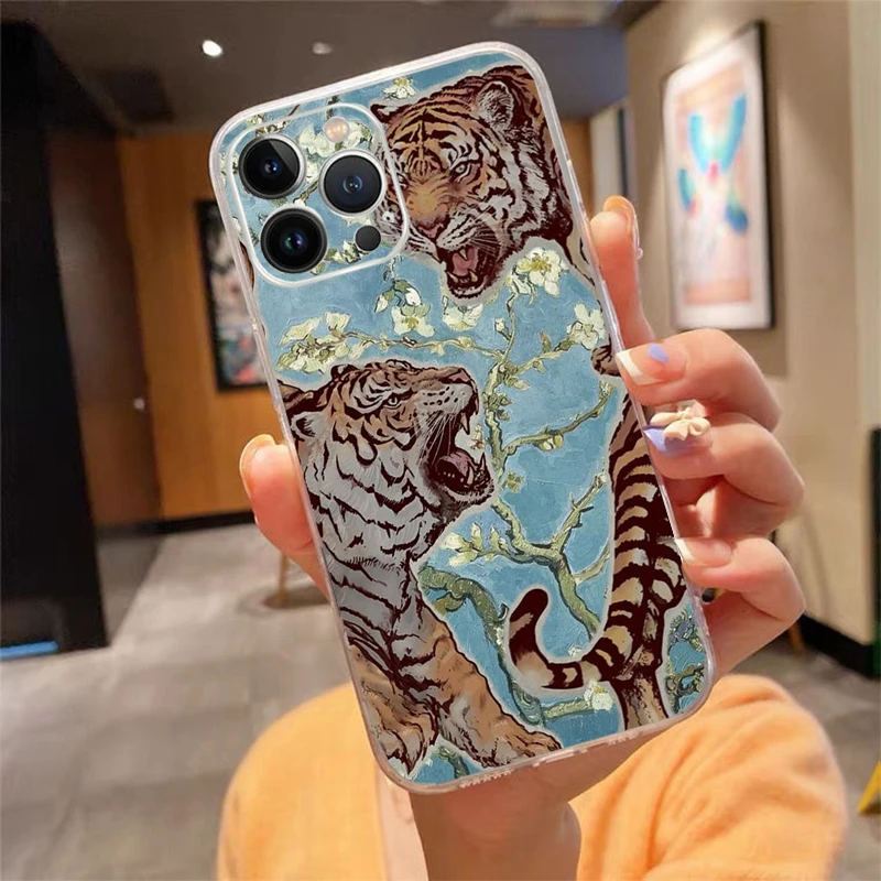 

Japanese tiger art tattoo designs Phone Case Carcasa Funda For iPhone 17 Pro Max Air 16 15 14 13 Pro Max 15 16 Pro 15Plus Case