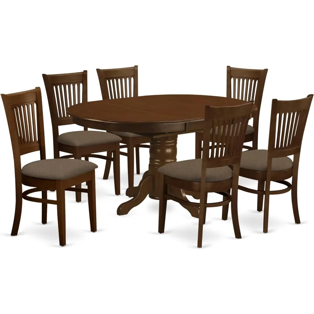 

7 Piece Kitchen Table & Chairs Set Consist of An Oval Dining Room Table with Butterfly Leaf and 6 Linen Fabric, Dining Room Sets