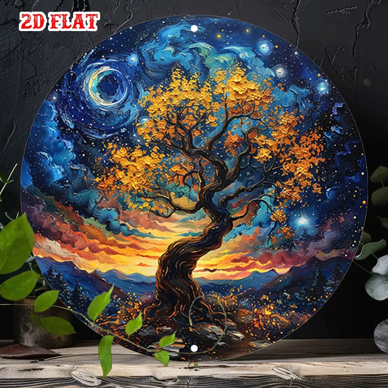 CIFBUY Modern Magic Tree Aluminum Wall Art 12 Inch Round Waterproof Metal Sign for Home Kitchen Garden Bathroom