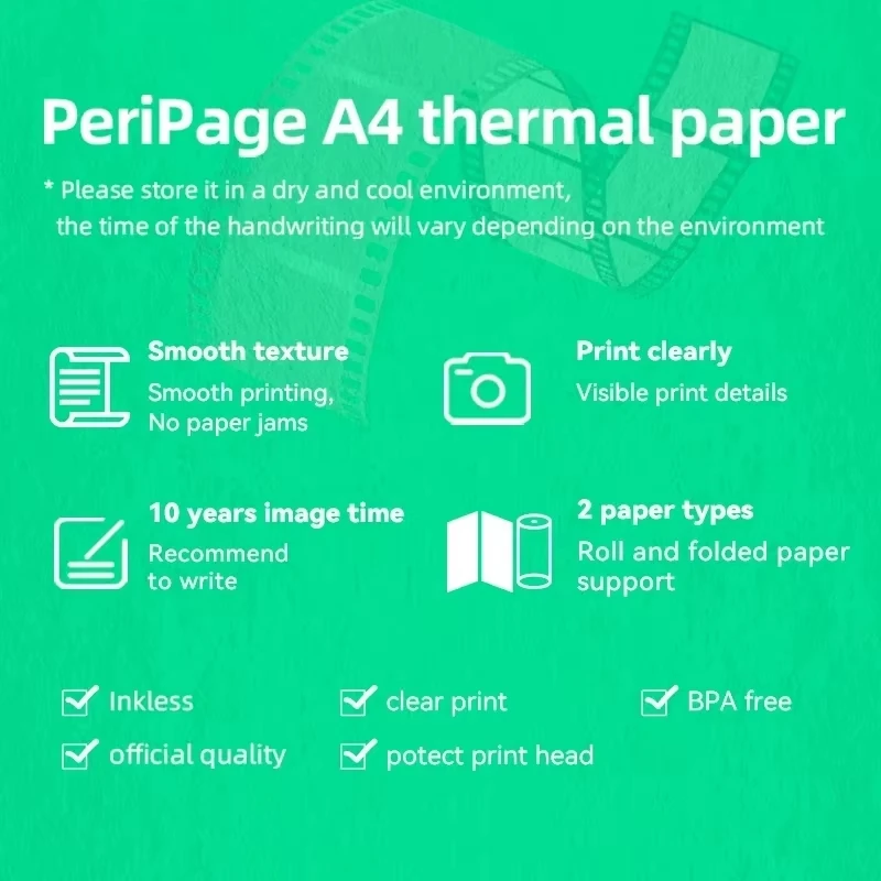 A4 Thermal Printer Paper 100 Pages Folded for Long-lasting, 8.5 x 11 Inch for A40 Printer PocketJet HPRT MT800/MT800Q