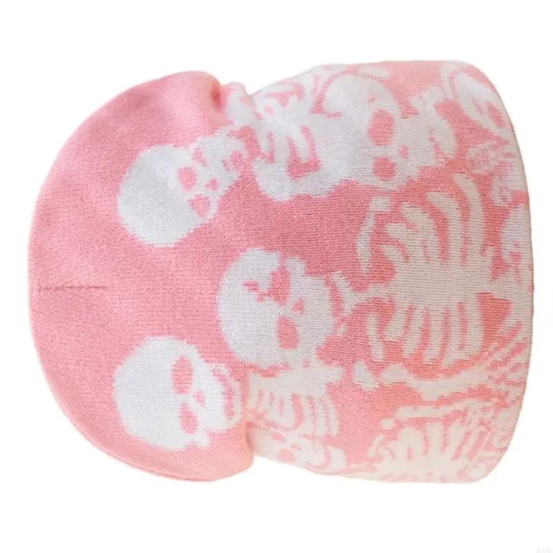 K3NF remaja dewasa halloween jacquard rajutan topi musim dingin bersepeda topi tahan angin