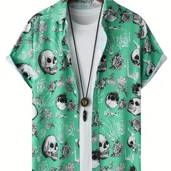 2024 Skull Men's Shirts Lapel Streetwear Vintage Shirt For Men Street Hip Hop Short Sleeve Top Party Summer Men Hawaiian Shirts