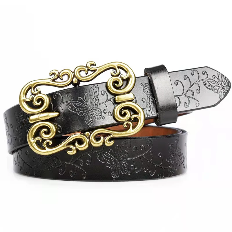 

Women's Vintage Engraved Leather Belt Ladies Belts Length:90-110cm Belts for Female Waistband Leather black\coffee ed\orange