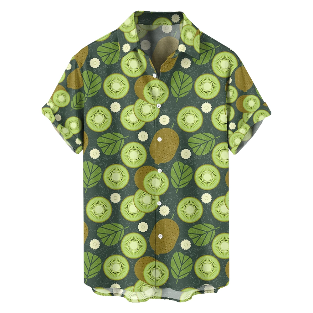 

Summer nature plants leisure travel large size short sleeve shirt Hawaiian style beach simple green loose fashion shirt