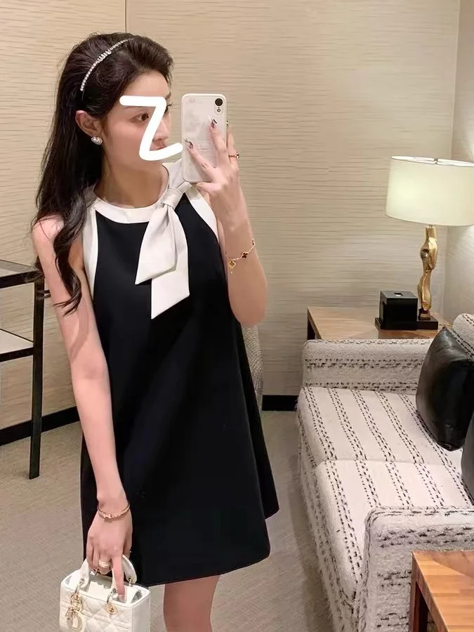 

Heavyweight Bla White Color Blo Knot Svel Vest Dr Ele Slimming A-Line ort Skirt Evening Gown