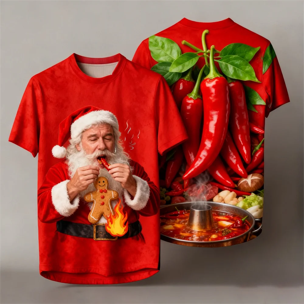 Christmas-Themed 3D Printed Fun Santa Claus Men's Crew Neck Short Sleeve T-Shirt Loose-Fit Comfortable Breathable T-Shirt Top