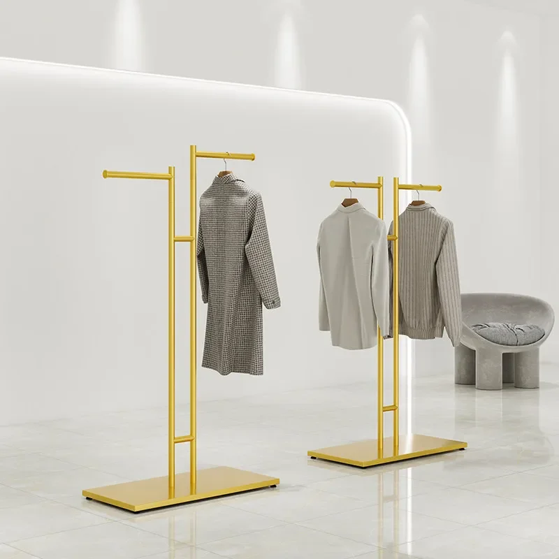 HangerClothing Store Display Rack Floor-to-ceiling Wrought Iron Middle Island Rack Display Clothing Rack Live Stream Display