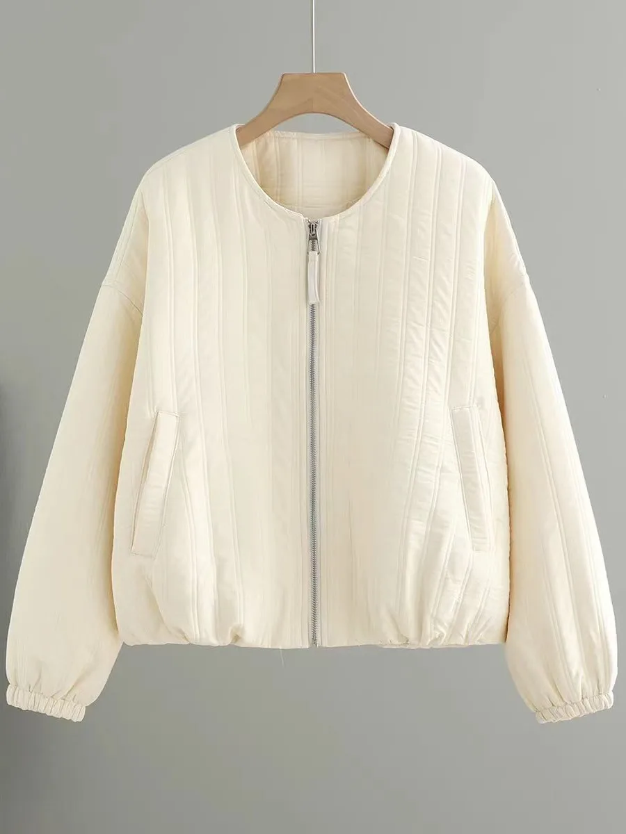 Short Baseball Jacket Women's Cotton Padded Lightweight Warmth Outerwear Korean Style Fashionable Winter Coat Zipper Closure