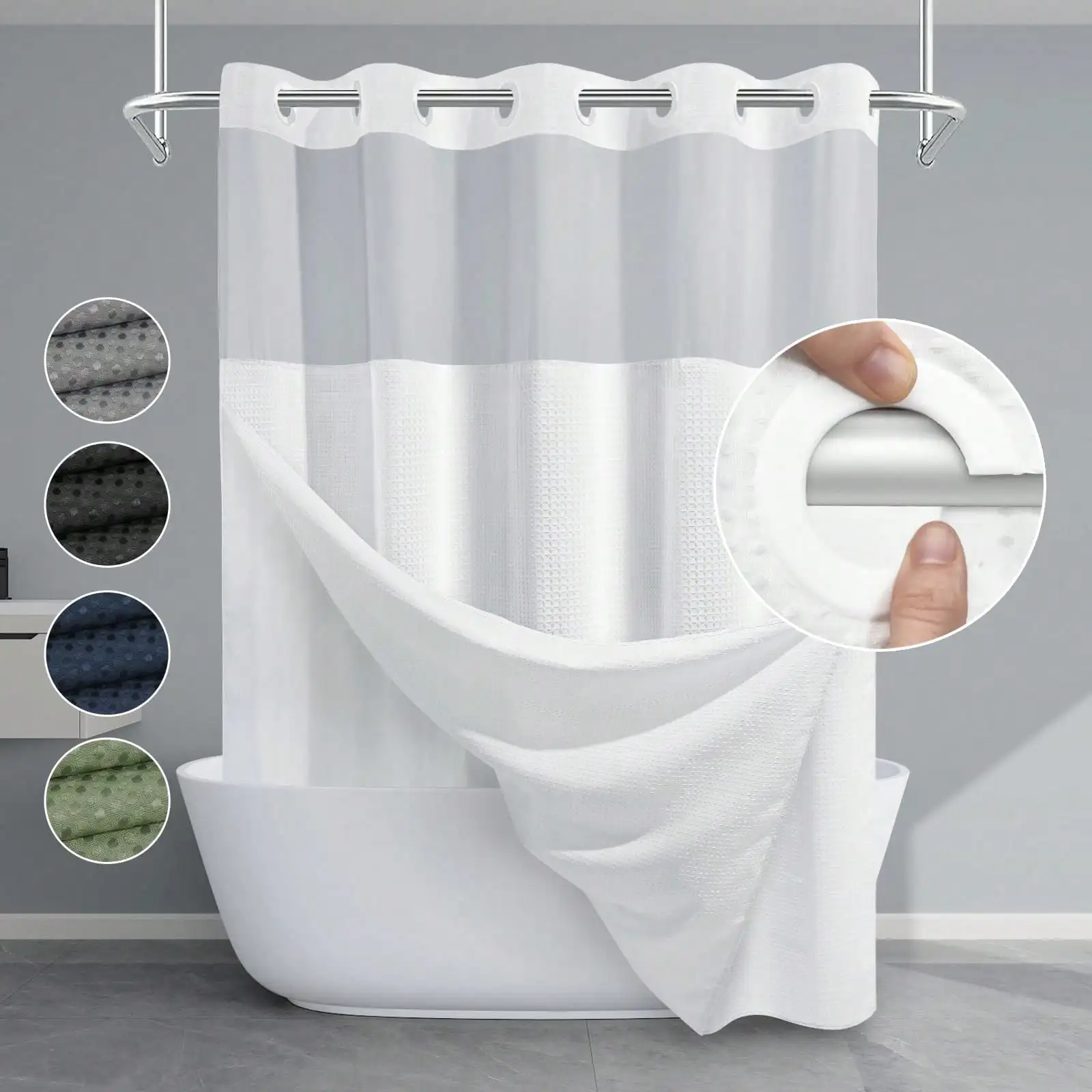 Shower Curtain And Liner Set – 230 G/M² Thickened Honeycomb-Textured Fabric, Hotel-Grade Luxury Weighted Shower Curtain, 71 Inch