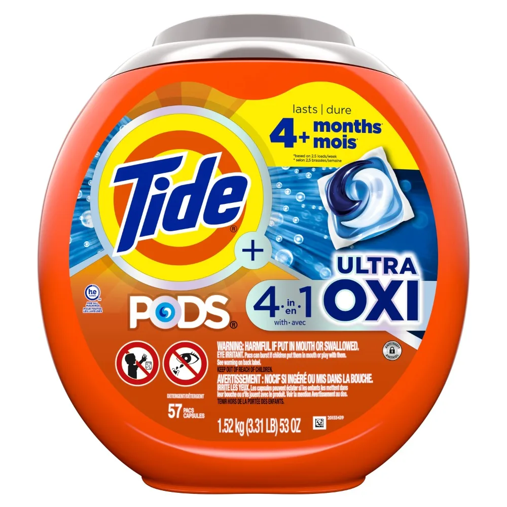 PODS Laundry Detergent Packs, Ultra Oxi, 57 Count 4-in-1 Technology: Detergent, Stain Remover,