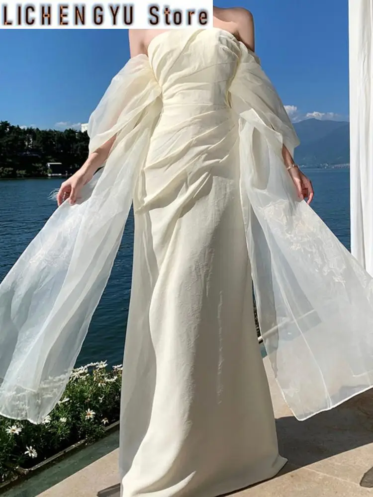 New Elegant Solid Formal Ocassion Dresses Summer Chic Backless Wedding Party Vestidos Female Fashion Straps Slim Robe