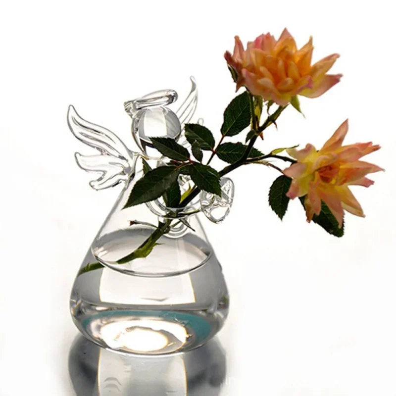 Angel Shape Glass Vase Terrarium Hydroponic Pot Flower Home Hanging Decor Clear Glass Terrarium Hydroponic Pot Angel Shaped Vase