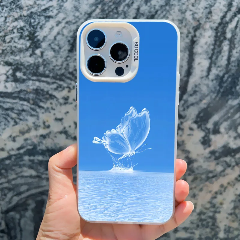 Blaue Schmetterling-Ozeanwellen-Handyhülle für iPhone 14 13 12 11 Pro Max 17 16 15 Pro Max 13 Mini 16 14 Plus Stoßfeste Laser-Cover – Detail 6