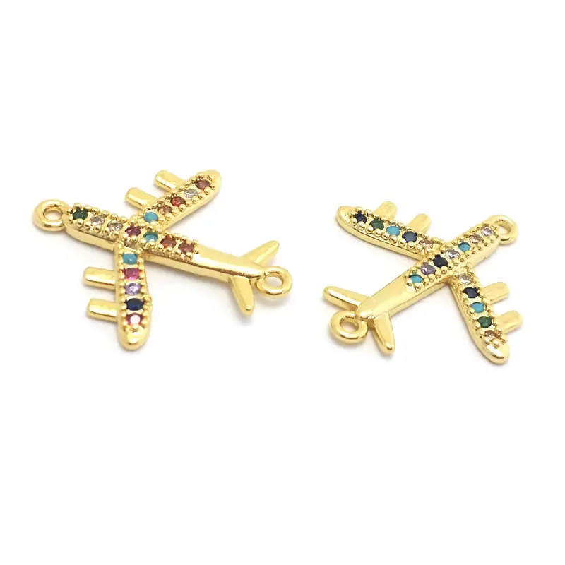 18K Gold Color Brass and Zircon Airplane Charms Pendants High Quality Diy Jewelry Making Necklace Earrings Accessories for Women