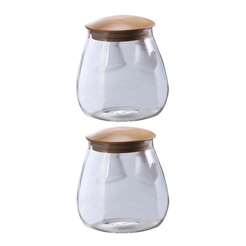 2pcs Mushroom Storage Jars Clear Airtight Canister Food Container for Grain Sugar Spice (400ml)