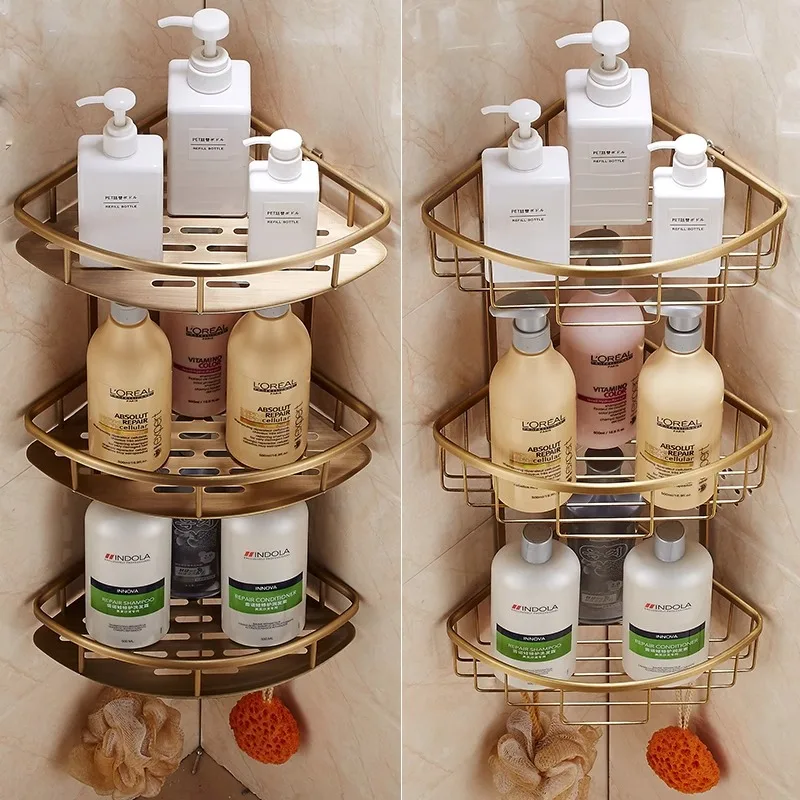 

Антикварная треугольная корзина, треугольная рама в стиле ретро, стеллаж для хранения в ванной комнате, угловая трехслойная полка для хранения в ванной комнате