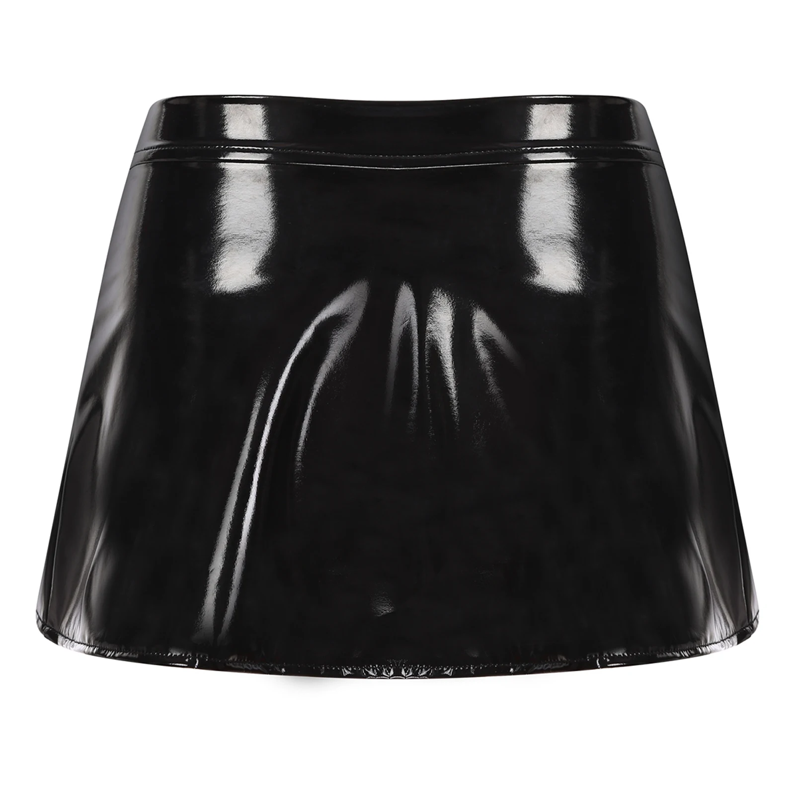 Female Wet Look Patent Leather Mini Skirt Pole Dancing Clubwear Short Skirts Open Front One Button Bodycon Skirts Women Clothing