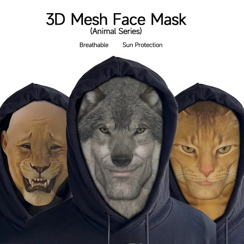 3D Printed Elastic Mesh Headgear Bully Dog Cat Animal Mask Breathable Full Face Mask for Carnival Party Cosplay Halloween