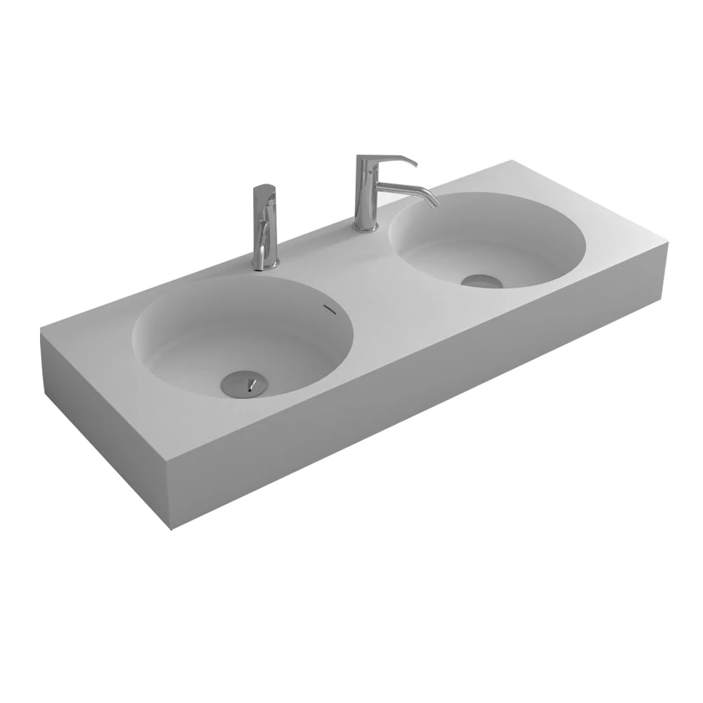 1200mm Bathroom Rectangular Wall Hung Double Vesel Sinks Matt Solid Surface Stone Wash Basin RS38305-1564A