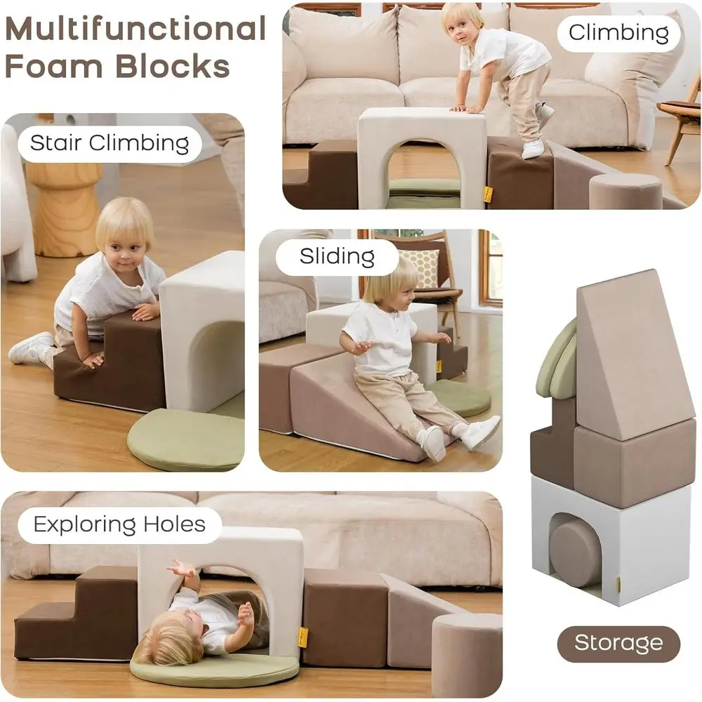 7-teiliges Kletterschaumstoffblock-Set für Kleinkinder – Montessori-inspiriertes Indoor-Spiel für die Entwicklung motorischer Fähigkeiten (grau)