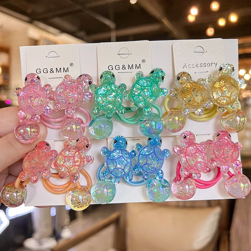 Turtle Hair Ties for Kids Cute Sparkling Elastic Ponytail Holders Korean Style High Elasticity Girls Headwear