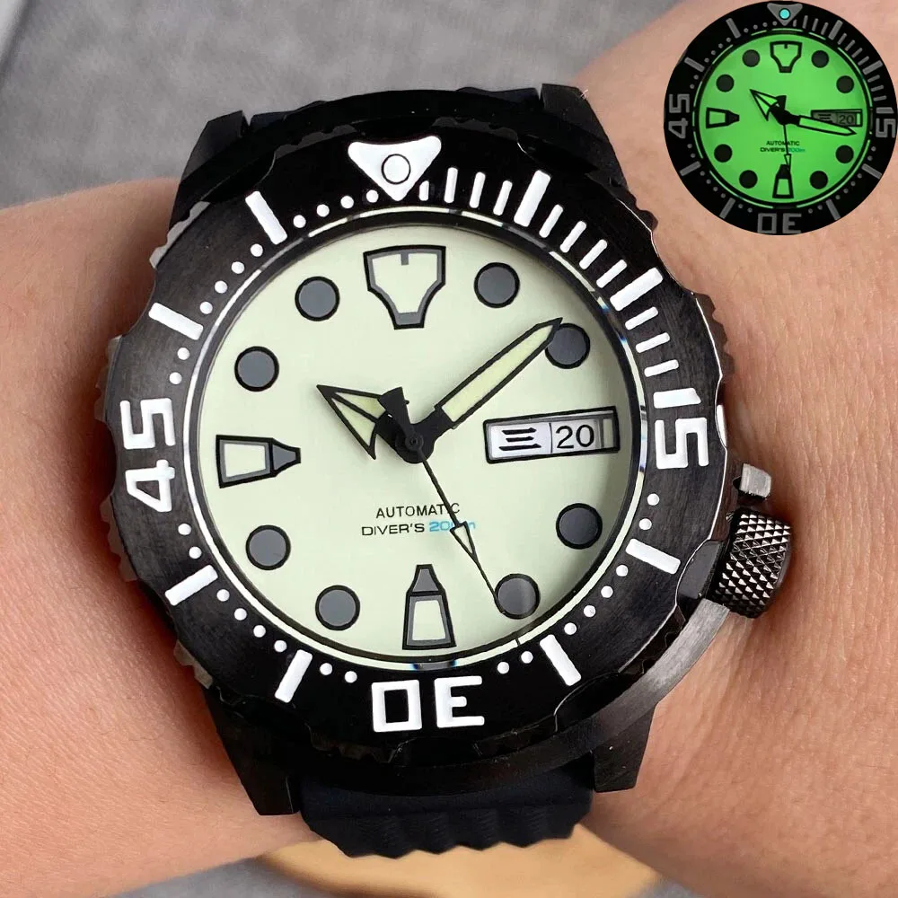 

Day/Date Full Green Lumen Sterile Dial 42mm NH36 Automatic Movement Men Dive Watch 20ATM Sapphire Glass Black PVD Monster Style