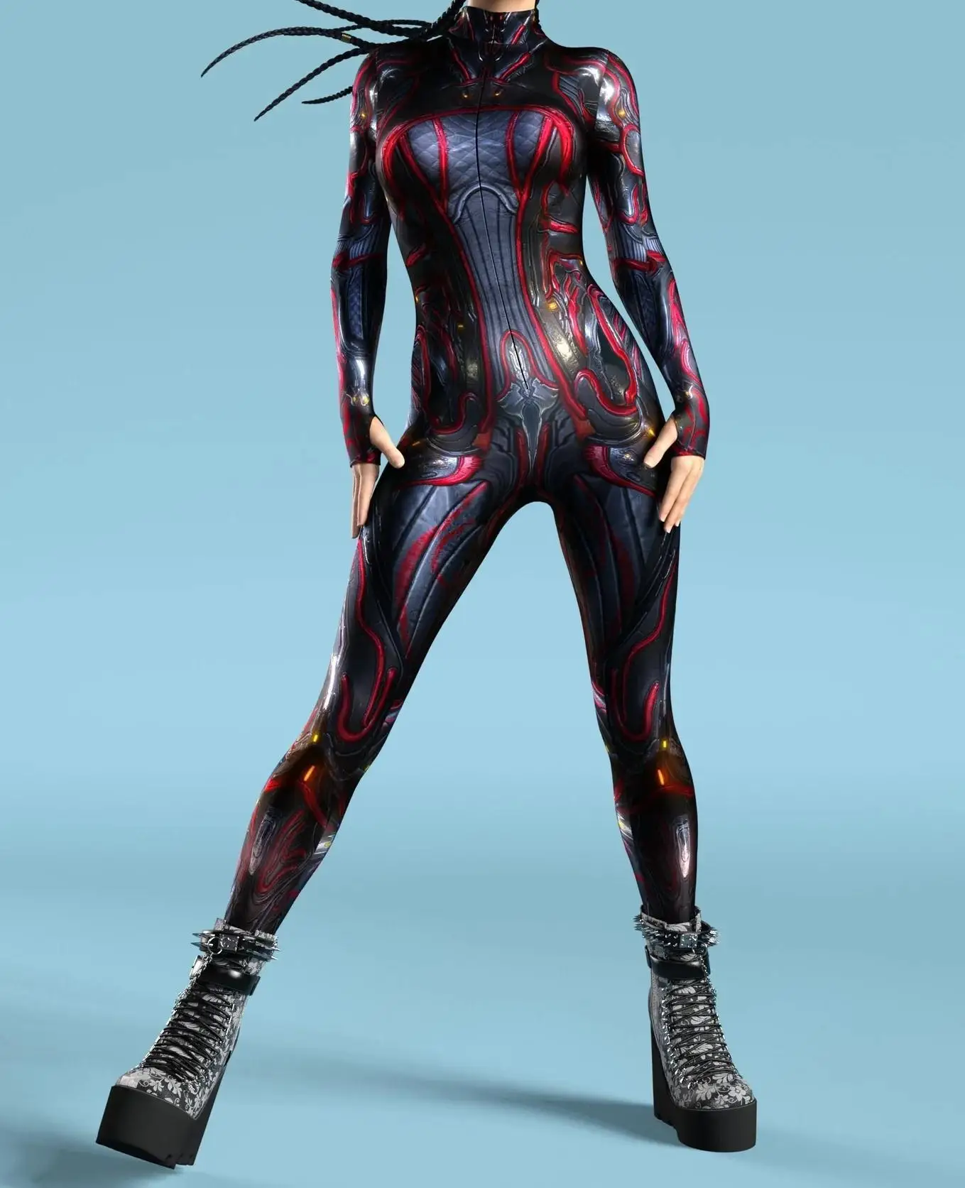 Cooles mechanisches Rüstungs-Cosplay-Kostüm für Frauen, Punk-Bodysuit, elastischer Jumpsuit für Feiertagspartys, ausgefallene Aerial-Yoga-Auftritte, Catsuit – Detail 7