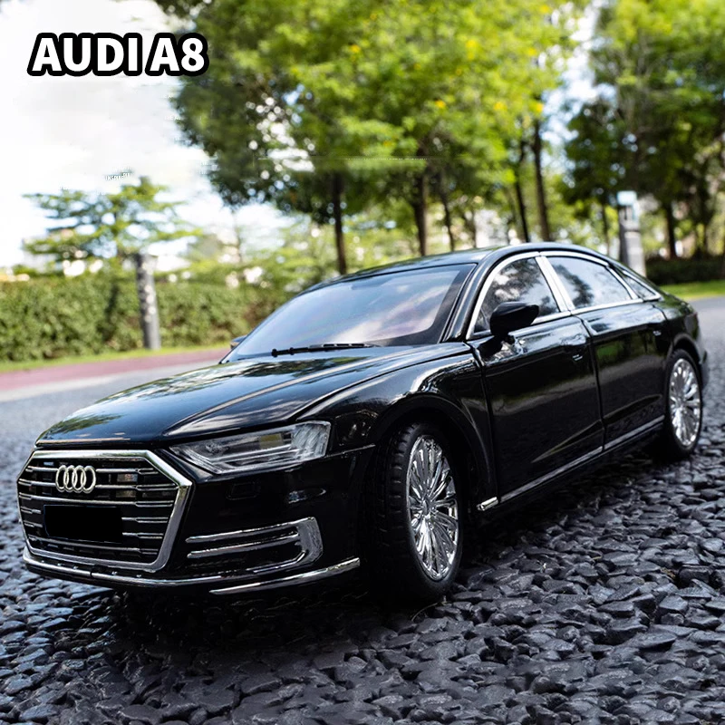 Audi A8 Diecasts et véhicules jouets pour enfants, modèle de voiture, son et lumière, nervure arrière, alliage de voiture de luxe, cadeaux, 1:24