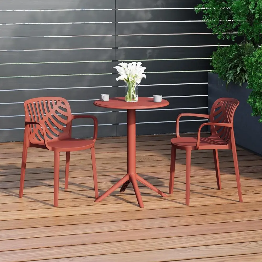 Compact 2-Person Breakfast Nook Set, Round Dining Table and Chairs for Indoor/Outdoor Use, Red