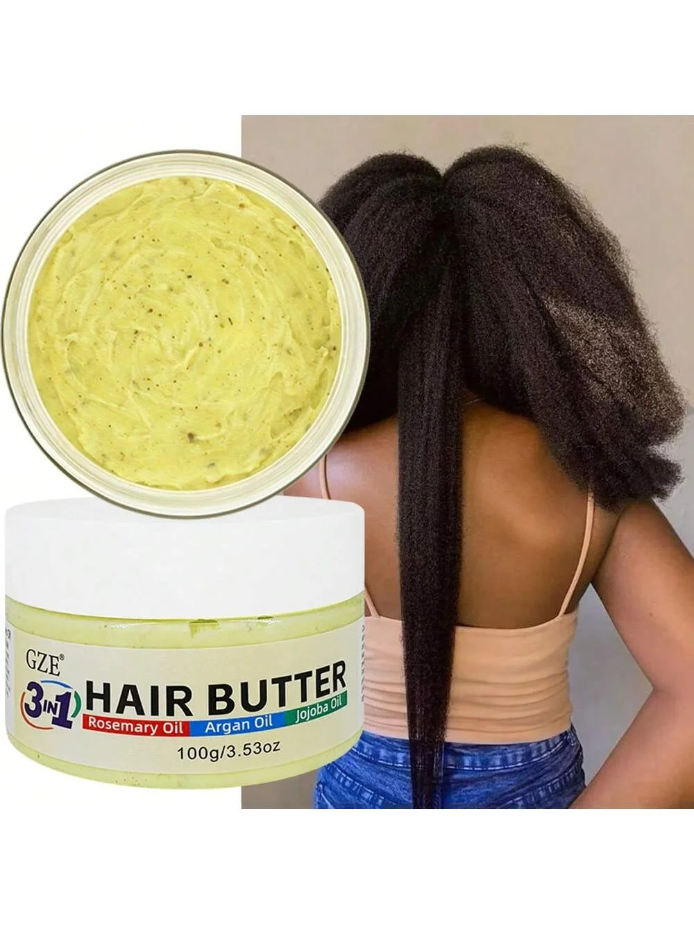 GZE 3 in 1 Hair Butter Nourishing Cream with Rosemary, Argan & Jojoba Oils for Deep Conditioning, Frizz Control, Stong Hair Root view 6