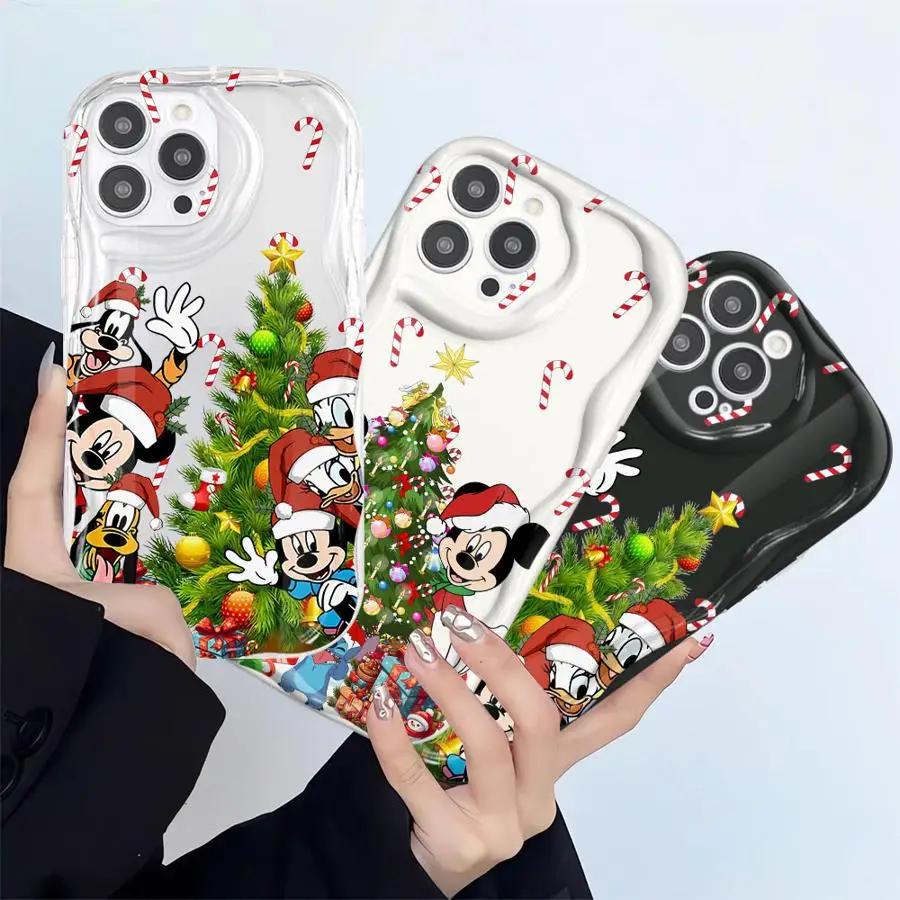 Disney Mickey Minnie Christmas Wavy edge Phone Case for iPhone 16 15 Pro Max 14 13 Pro 12 Mini 11 XS 14 Pro 15 Plus Max XR X