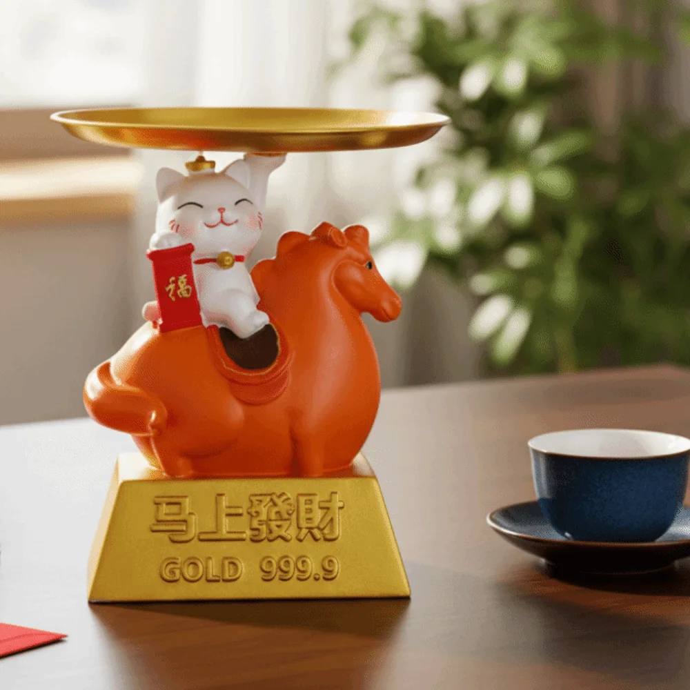 トレイ付き馬年マスコットオーナメント収納装飾干支馬フィギュア漫画招き猫馬フィギュアオーナメント
