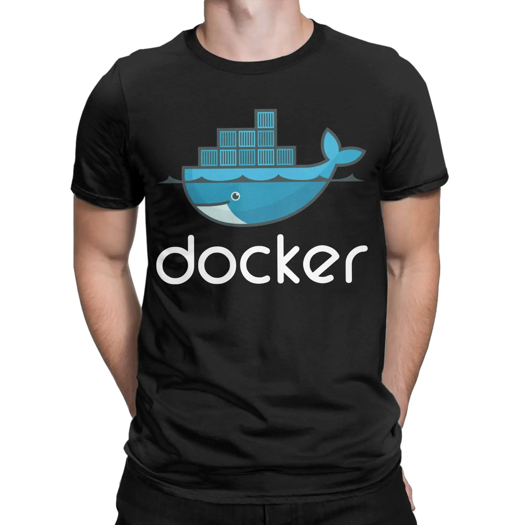 Docker Logo Linux Javascript Developer Programmer Coding T Shirts Men 100% Cotton T-Shirts O Neck  Tees Short Sleeve Clothes