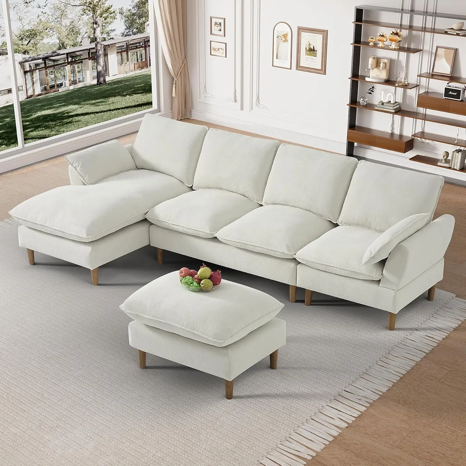 

Sectional Cloud Sofa Couch, 112"" Comfy Deep Seat Chenille U-Shaped Couch With Convertible Ottoman & Chaise, Modern Oversized 4