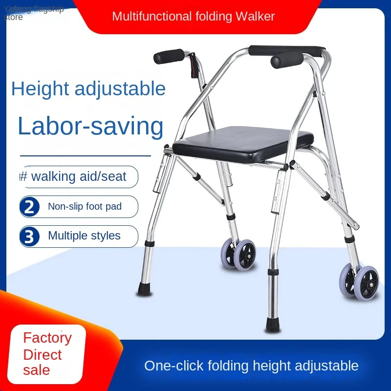 Foldable Walker with Seat,Rollator Walker with Durable Aluminum,330lbs Load Capacity, 2 Wheels for All Terrain