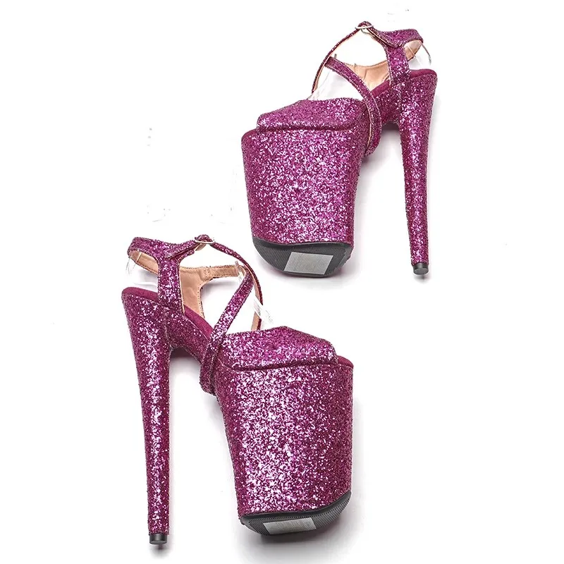 Laijianjinxia novo 23cm/9 polegadas glitter superior sexy exótico plataforma de salto alto sandálias festa pólo sapatos de dança 068