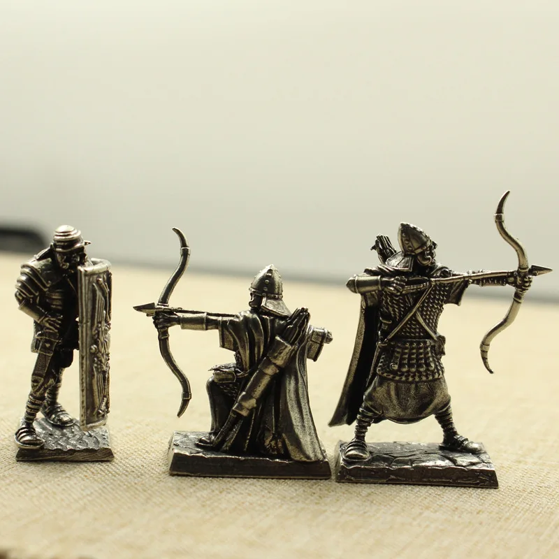 Metal cobre perdido legionario romano Archer escudo soldados modelo figuritas miniaturas juego de escritorio decoraciones juguete ornamento regalo