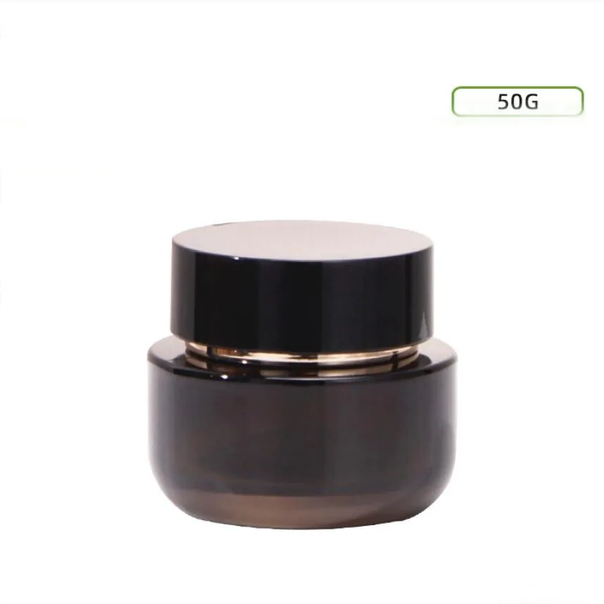 50G black glass jar pot tin day night cream eye serum essence/moisturizer mask gel/wax skin care cosmetic bottle