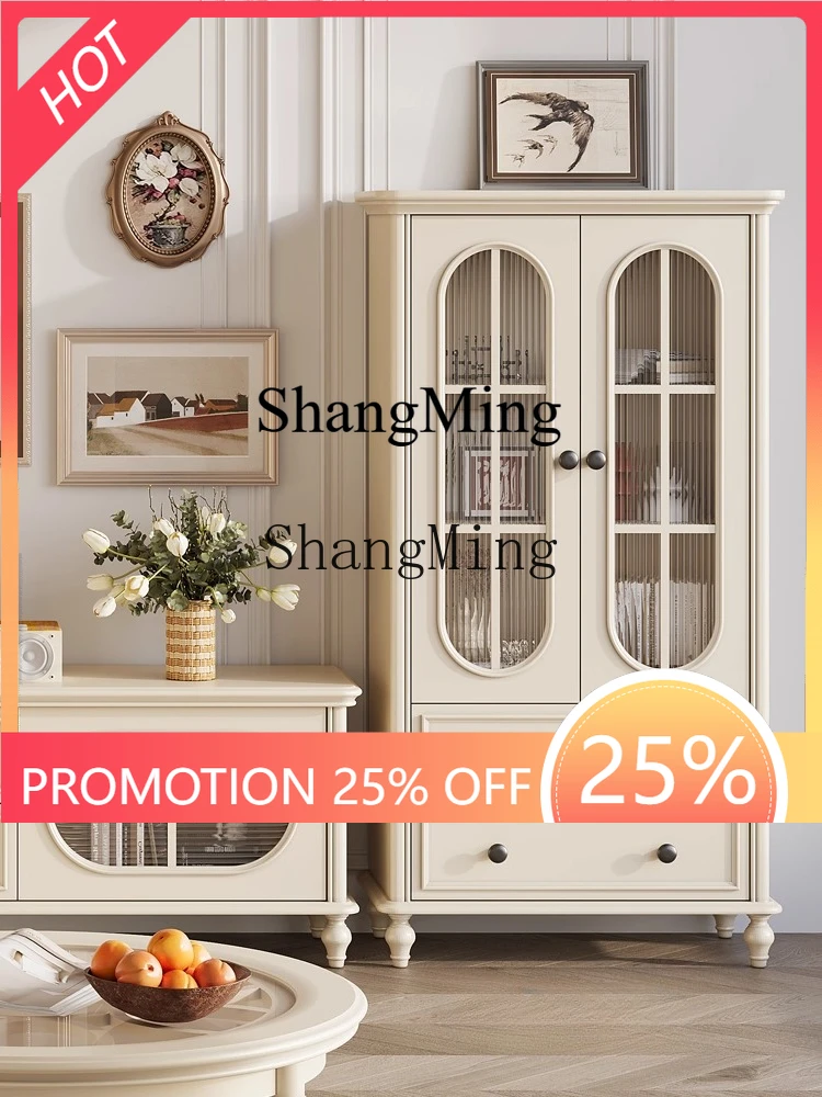 

FG good-looking high and low solid wood locker household living room cream wine cabinet display white storage cabinet
