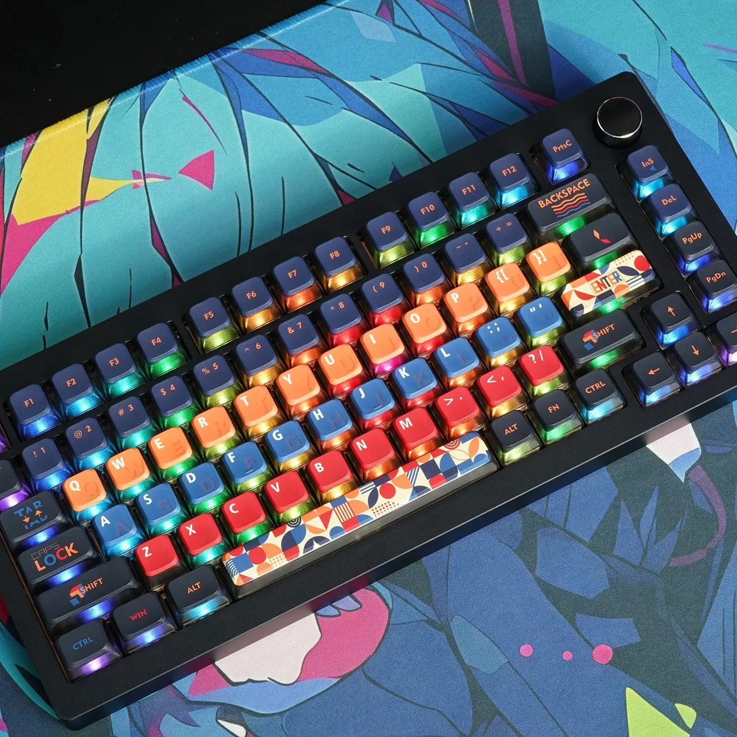 Custom Primary Geometric ASA Profile Spherical Cap Keycaps,Mini Full Set Side Shine-Through, High-End, for MX Switch Mechanical
