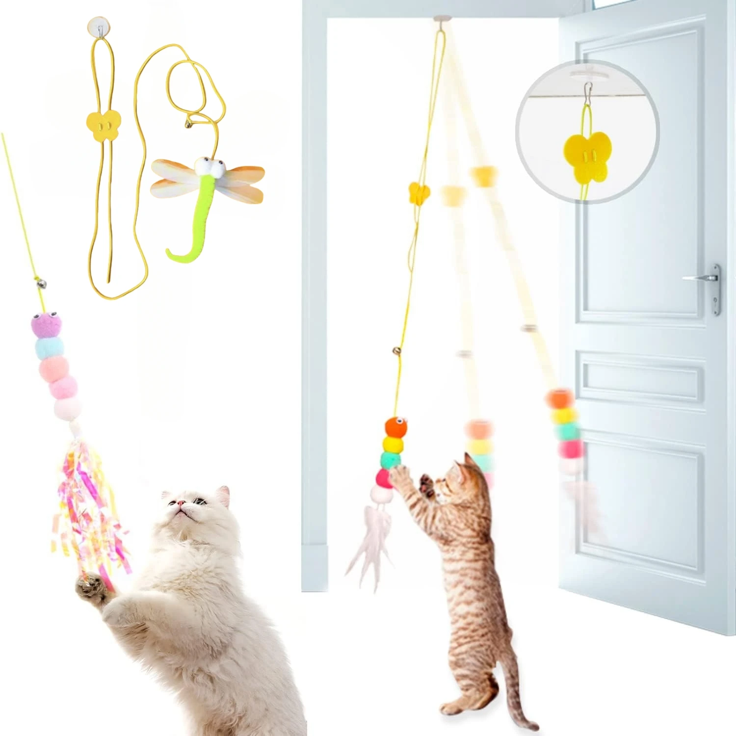 Interactive Door Hanging Cat Teaser Simulation Retractable Cat Feather Toy Supplies Self Play for Indoor Kitten Chase Exercise