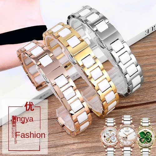 Correa de reloj de cerámica de acero inoxidable de liberación rápida para hombre y mujer, pulsera de moda 12 14 16 18 20 22mm, correa de reloj de oro rosa blanco y negro