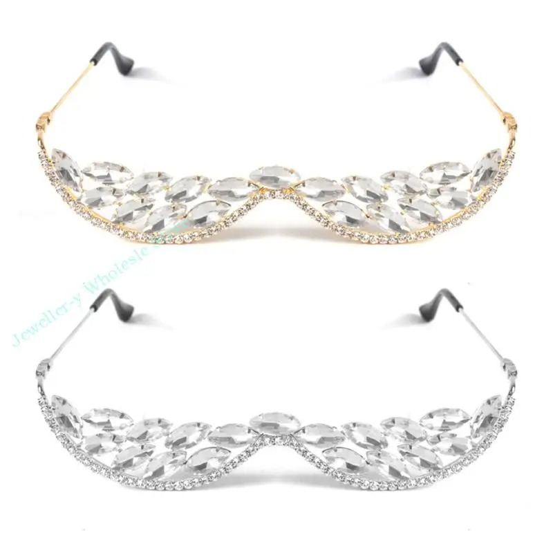 

R7UF Rhinestones Sunglasses Without Lens No Lens Diamonded Decor Half Glasses Frame