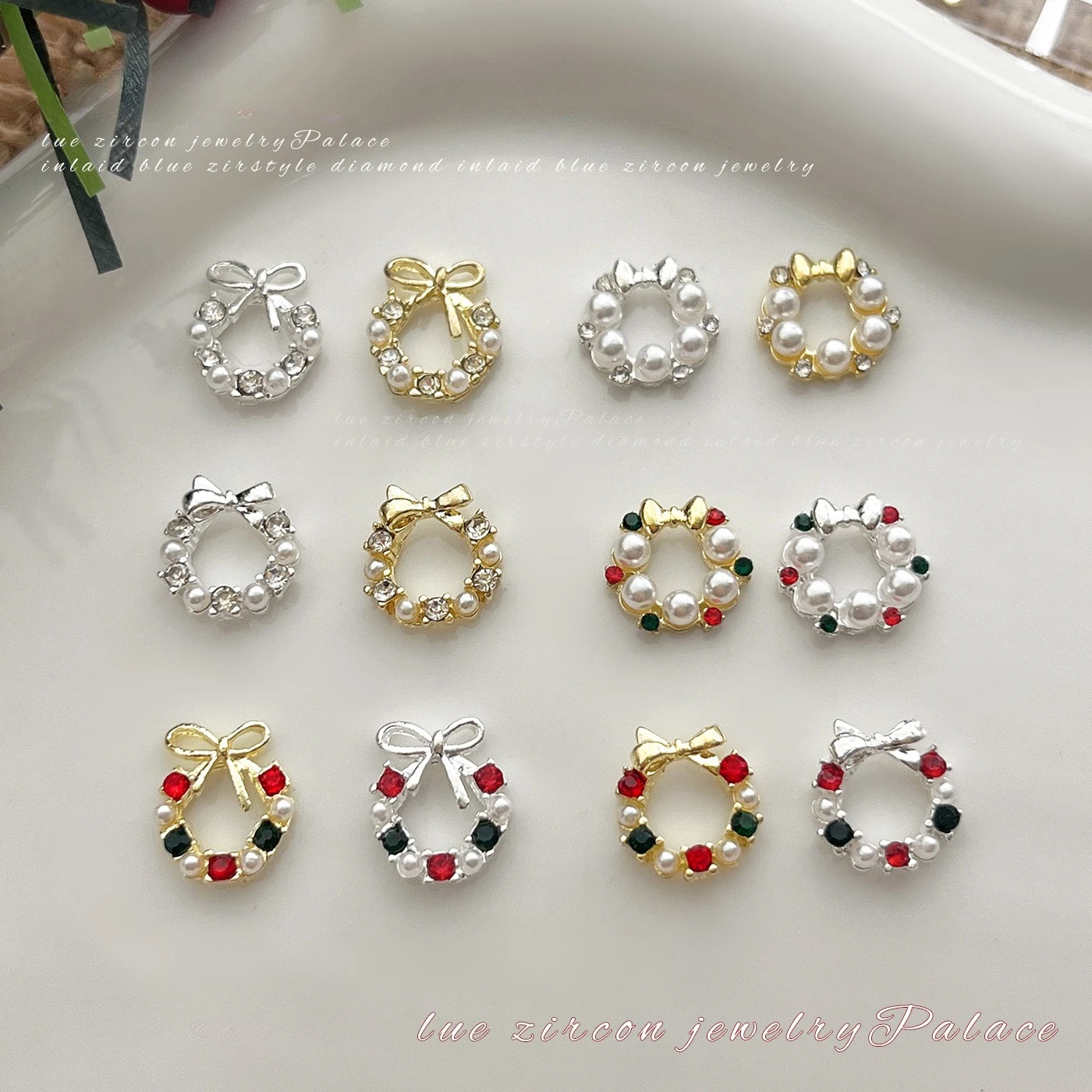 1Pcs 6 Grids Christmas Wreath 3D Alloy Diamond Pearl Nail Charms Set DIY Handmade Press On Nails Manicure Decor Parts view 4