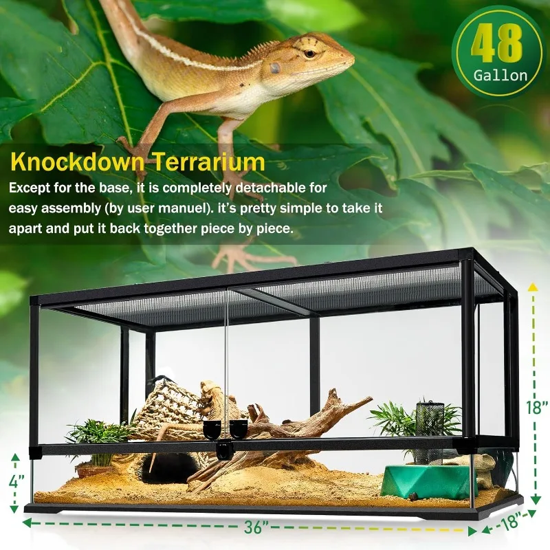 Professional Glass Terrarium Durable Reptile Habitat Tank with Heat Resistant Aluminum Alloy Frame Dual Doors for No Jam By Sand